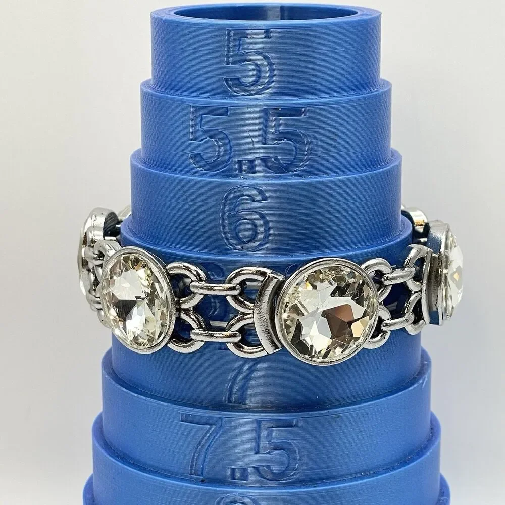 Silver Tone White Round Cut Glass Rhinestone Stretch Bracelet Boho Bold Fashion